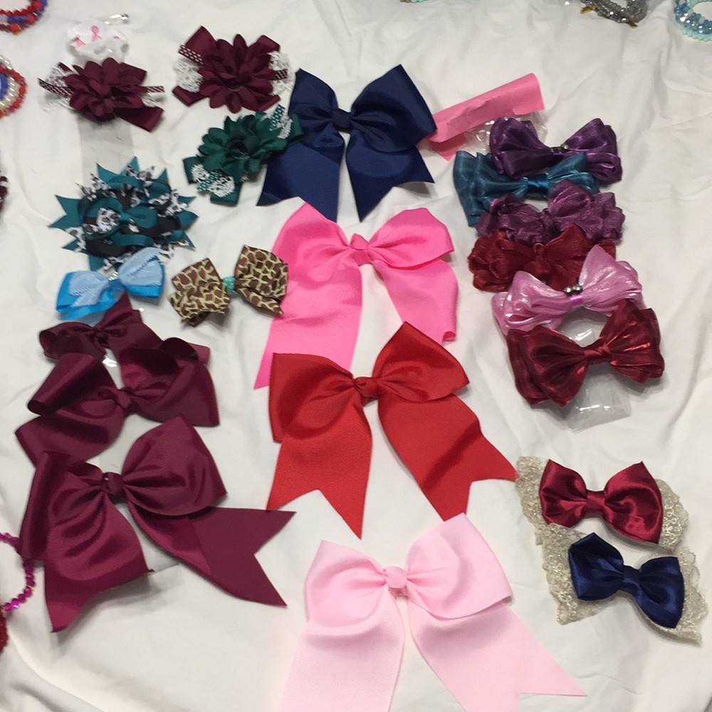Lot of 21 BOWS hair girls blue pink red maroon